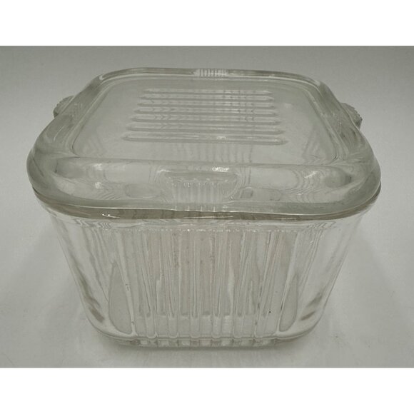 Vintage Clear Glass Refrigerator Ribbed Design Dish With Lid No Chips/Cracks - Picture 3 of 8